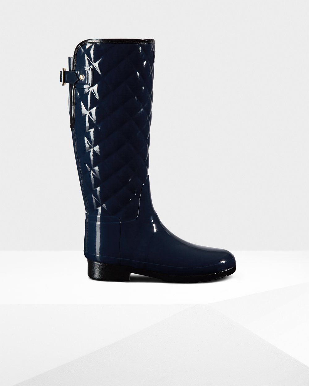 Hunter Refined Adjustable Quilted Gloss Tall Rain Boots - Sale Womens Navy - LZHWFD265